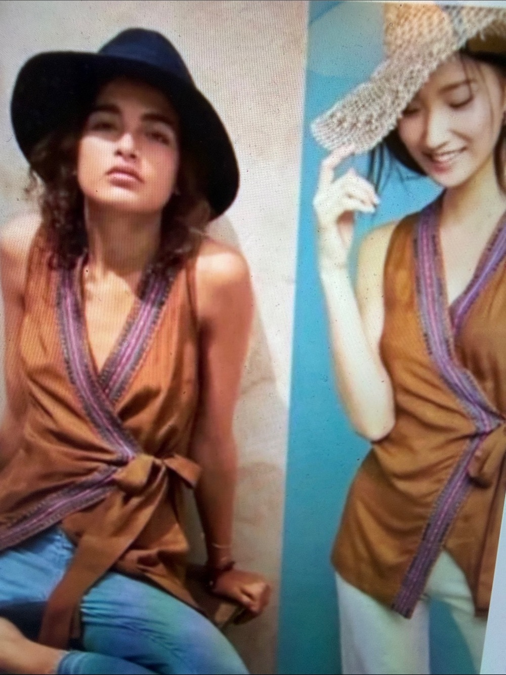 Maeve Anthropologie sz L  Liviana Brown Wrap Sleeveless Belted Top w embroidery
